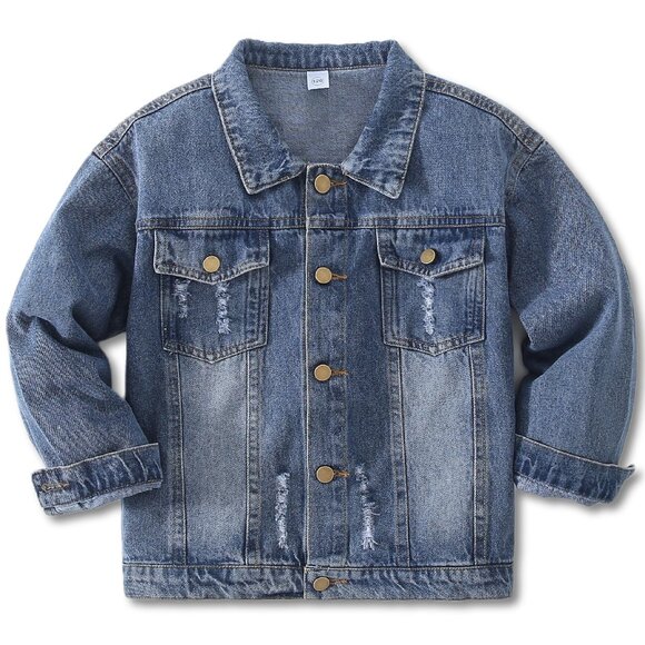 Distressed Denim Jacket Trendy Ripped Casual Unisex Kids Outerwear